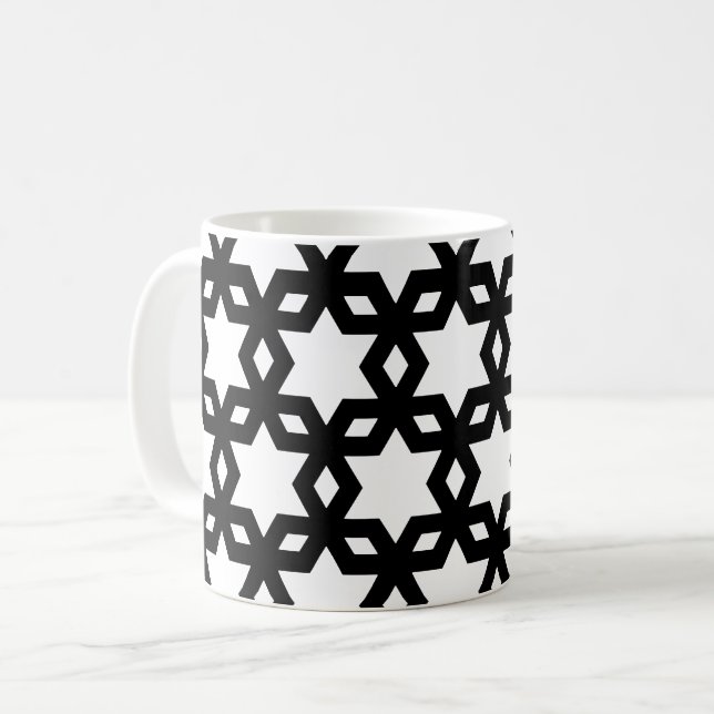 Black White Geometric Coola Stars Mönster Kaffemugg (Framsida vänster)