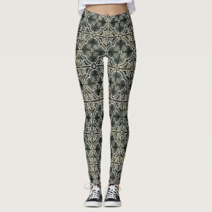 Black White Geometric Fransk Vintage Fleur de Lis Leggings