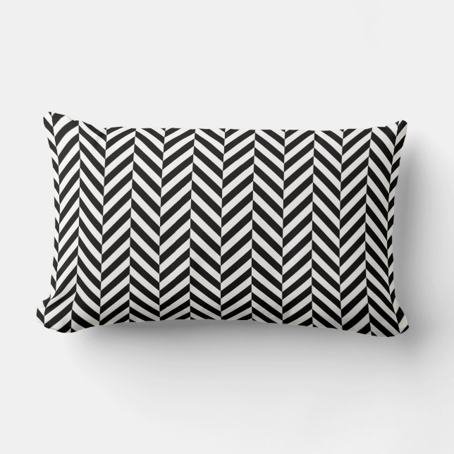 Black White Geometric Herringbone Mönster Lumbarkudde (Framsida)