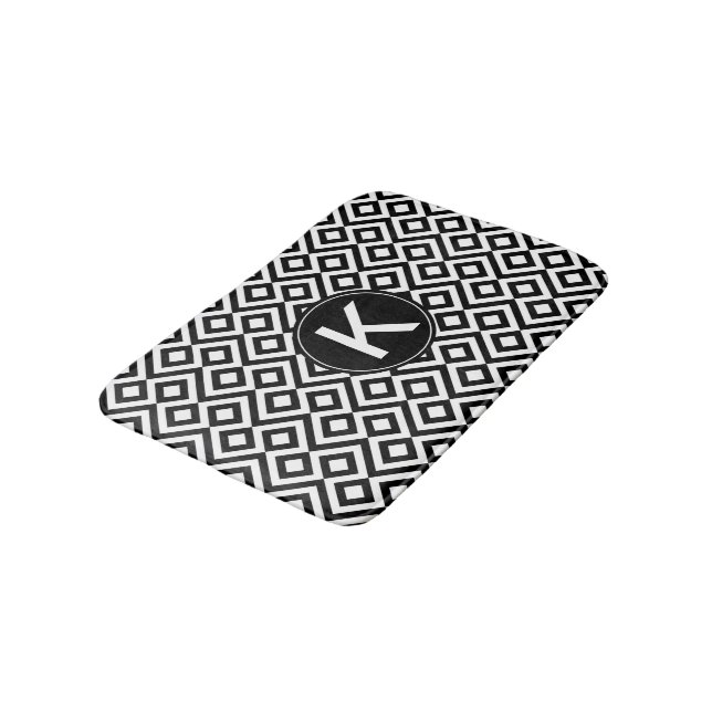 Black White Geometric Meander med Anpassningsbar M Badrumsmatta (Vinklad)