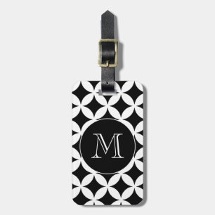 Black White Geometric Mönster Anpassningsbar Monog Bagagebricka
