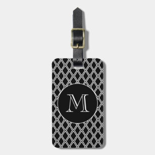Black White Geometric Mönster Anpassningsbar Monog Bagagebricka