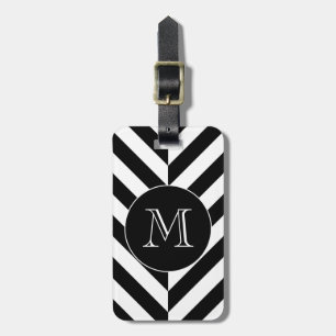 Black White Geometric Mönster Anpassningsbar Monog Bagagebricka