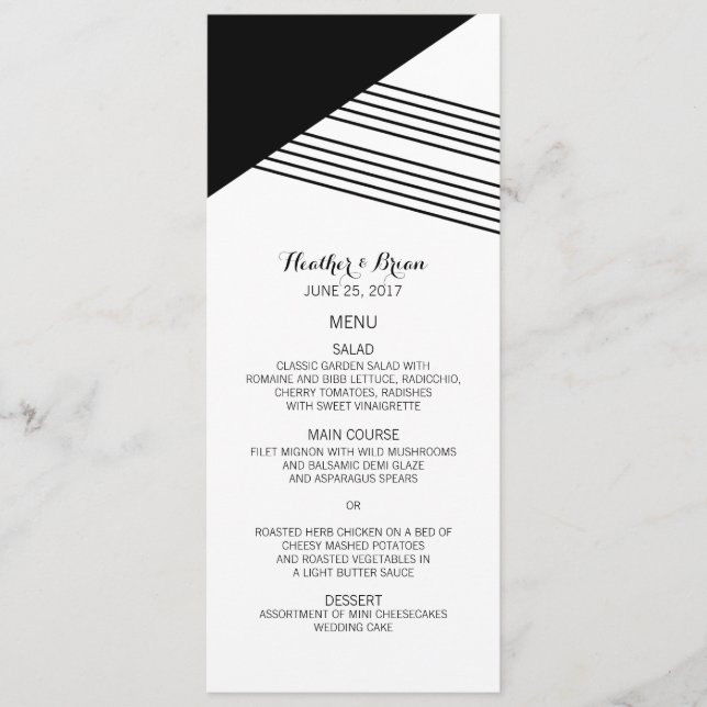 Black White Geometric Rand Bröllop Menu Meny (Framsida)