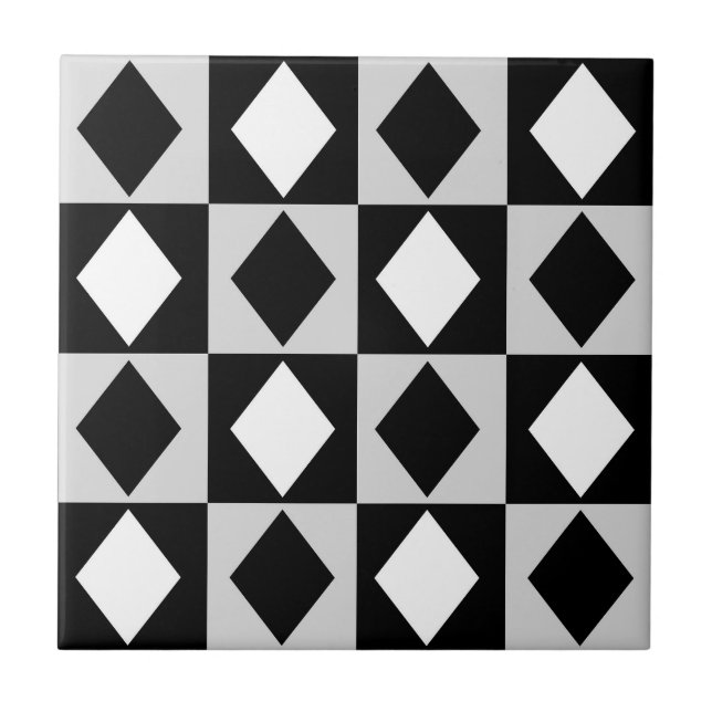 Black White Geometric Rhombus Diamond Kakelplatta (Framsidan)