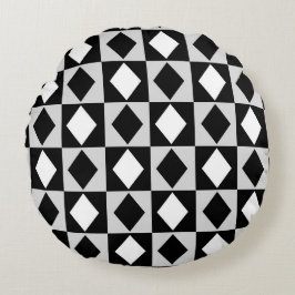 Black White Geometric Rhombus Diamond Rund Kudde