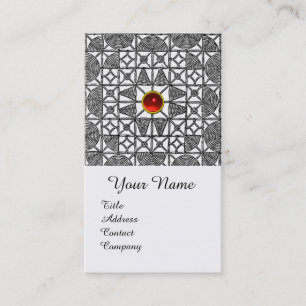 BLACK WHITE GEOMETRIC SNÖRE RED GEMSTONE MONOGRAM VISITKORT