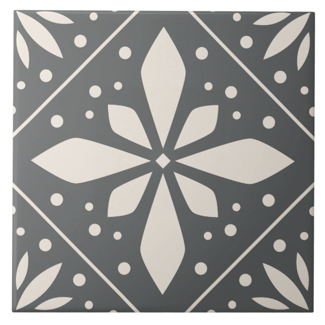 Black White Geometric Symmetrical Mönster DIY Kakelplatta (Framsidan)