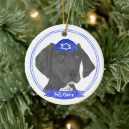 Black & White German Shorthar Pointer Hanukkah Julgransprydnad Keramik