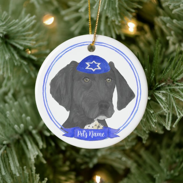 Black & White German Shorthar Pointer Hanukkah Julgransprydnad Keramik (Träd)