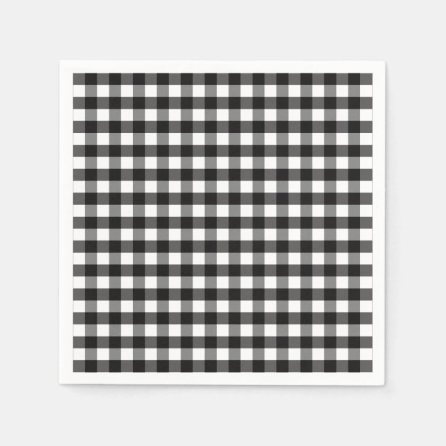 Black White Gingham Check Mönster Pappersservett (Framsidan)