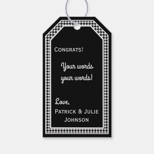 Black-White Gingham-HANG/GIFT MÄRKRE TEMPLATE 2 Presentetikett (Framsidan)