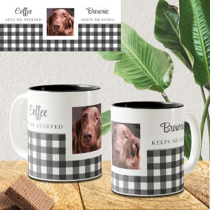 Black White Gingham Hund Photo Två-Tonad Mugg