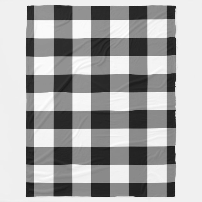 Black White Gingham Mönster Bufallo Check Fleecefilt (Framsidan)