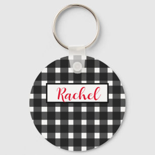 Black White Gingham Personlig Nyckelring