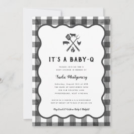 Black White Gingham Play Baby Q Baby Shower Inbjudningar