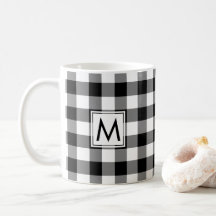 Black White Gingham Play Mönster med Monogram