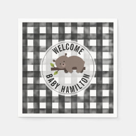 Black + White Gingham Sömnig Bear Baby Shower Pappersservett