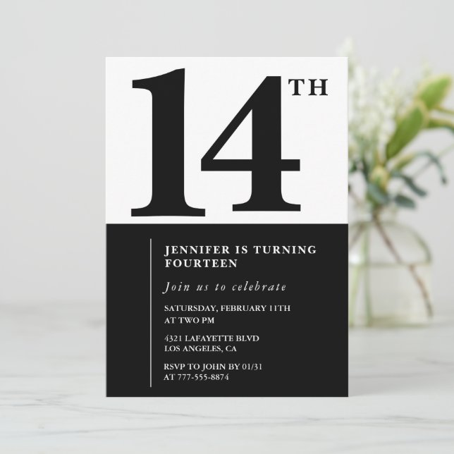 Black White Girl 14-årsinbjudan Enkel Inbjudningar (Stående Fram)