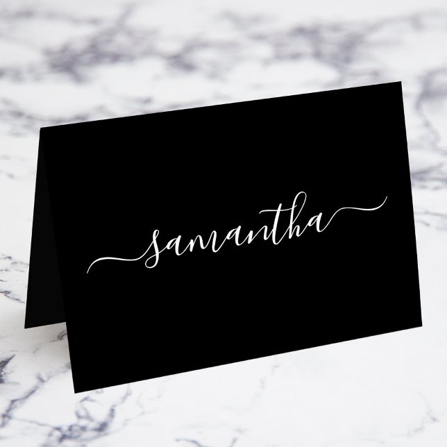 Black White Girly Namnteckning individuella visitk Bordsnummer (Black and White Girly Signature Name Individual Fold Your Own Place Cards)