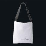 Black White Girly Script Monogram Namn Modern Axelväska<br><div class="desc">Vit- och Svartaårsdagen,  babyduschen eller en bachelorettpartiets gåva till någon som glam lyx och chic stilar.</div>