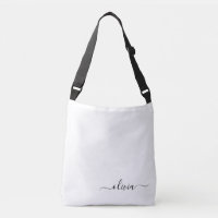 Black White Girly Script Monogram Namn Modern
