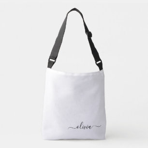 Black White Girly Script Monogram Namn Modern Axelväska