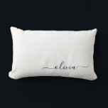 Black White Girly Script Monogram Namn Modern Lumbarkudde<br><div class="desc">Vitt och svart Monogram Lägg till ditt eget Namn lumbar Pillow. Det gör perfekten söt 16-årsjubileum,  bröllop,  möhippa,  årsdag,  babydusch eller bachelorette-fest för någon som glam lyxen och chic stilar i kärlek.</div>