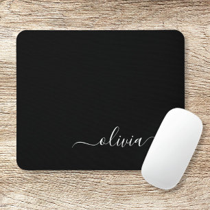 Black White Girly Script Monogram Namn Modern Musmatta