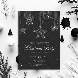 Black White Glitter Drives Snöflingor jul Inbjudningar