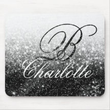Black White Glitter Girly-skript Monogram Namn