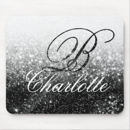 Black White Glitter Girly-skript Monogram Namn Musmatta