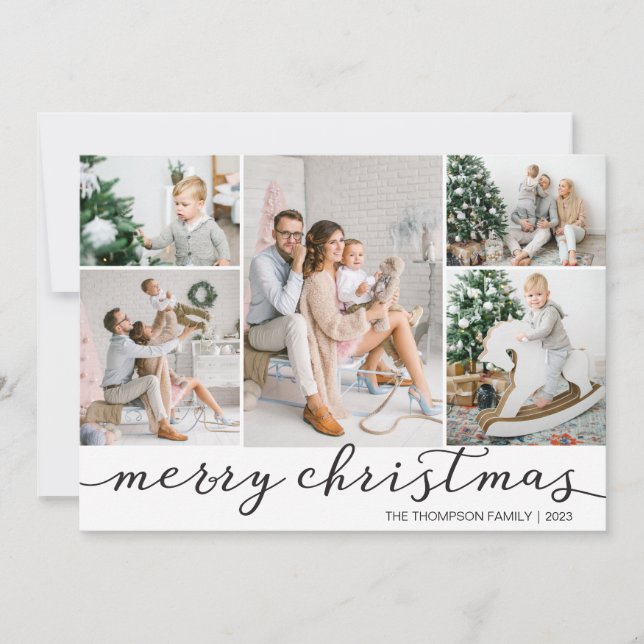 Black White God jul Photo Card Fem foton Julkort (Framsida)