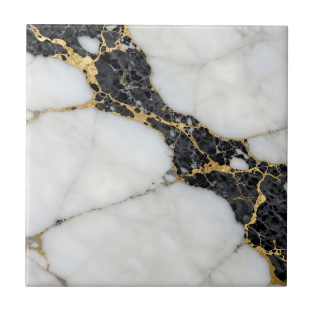 Black White Gold Marble Luxury Kakelplatta (Framsidan)
