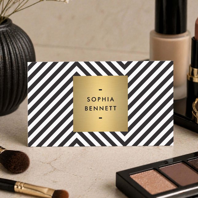 Black White Gold Modern Makeup Artist Visitkort (Skapare uppladdad)