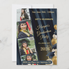 Black White & Gold Photo Graduation Party Invite Inbjudningar