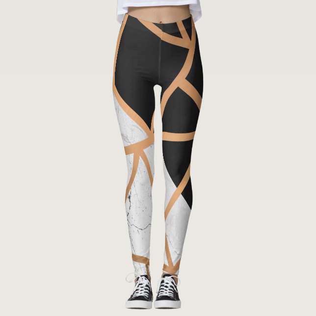 Black & White Golden Marble Mosaic Leggings (Framsida)