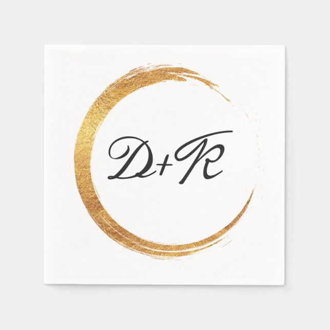 Black White Golden Ring Monogram Initialer Namn Pappersservett (Framsidan)