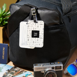 Black White Gorgous Modern Geometric Monogram Bagagebricka