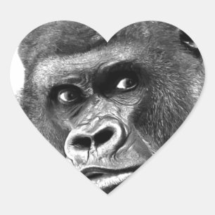 Black White Gorilla Hjärtformat Klistermärke