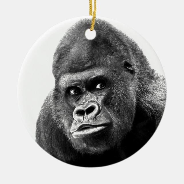 Black White Gorilla Julgransprydnad Keramik (Framsidan)