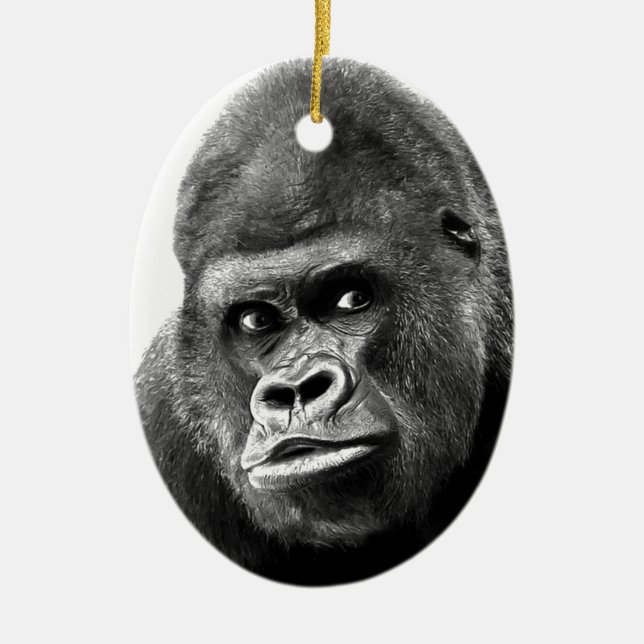 Black White Gorilla Julgransprydnad Keramik (Framsidan)