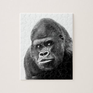Black White Gorilla Photo - Animals Art Pussel