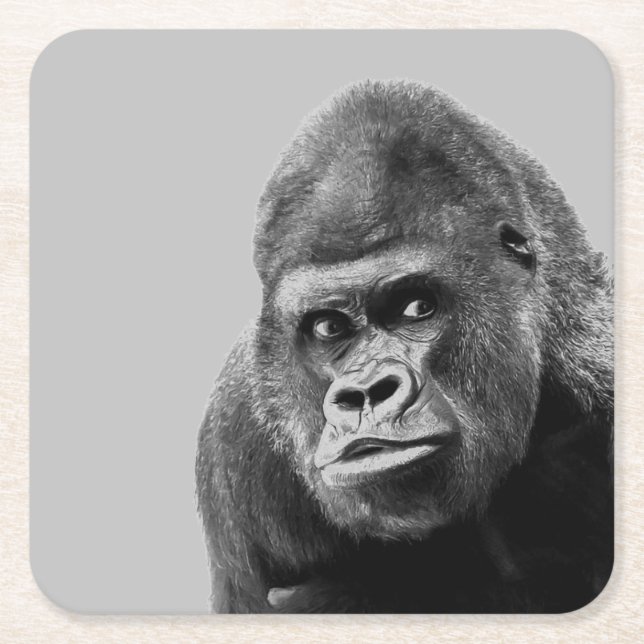 Black White Gorilla Underlägg Papper Kvadrat (Framsidan)