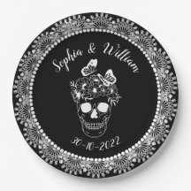 Black White Gothic Blommigt Skull Halloween Bröllo