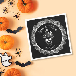 Black White Gothic Blommigt Skull Halloween Bröllo Pappersservett