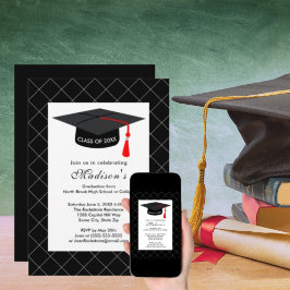 Black White Grad Cap Studenten klass 2024 Inbjudningar