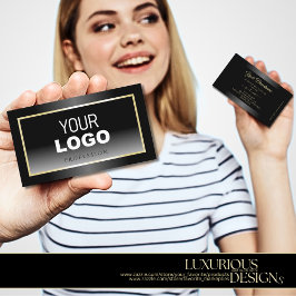Black White Gradient Champagne Ram och Logotyp Visitkort