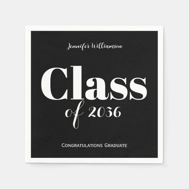 Black White Graduation Party Napkins Customizable Pappersservett (Framsidan)