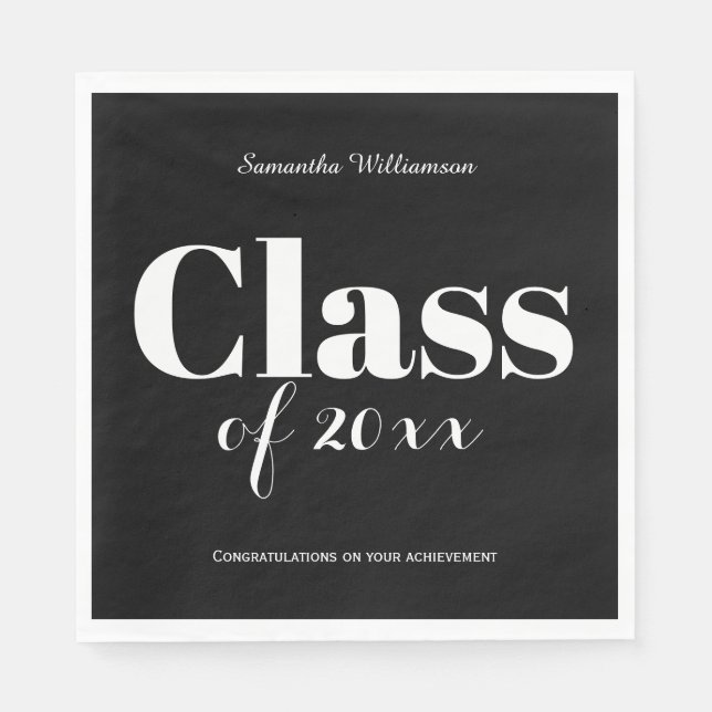 Black White Graduation Party Napkins Customizable Pappersservett (Framsidan)